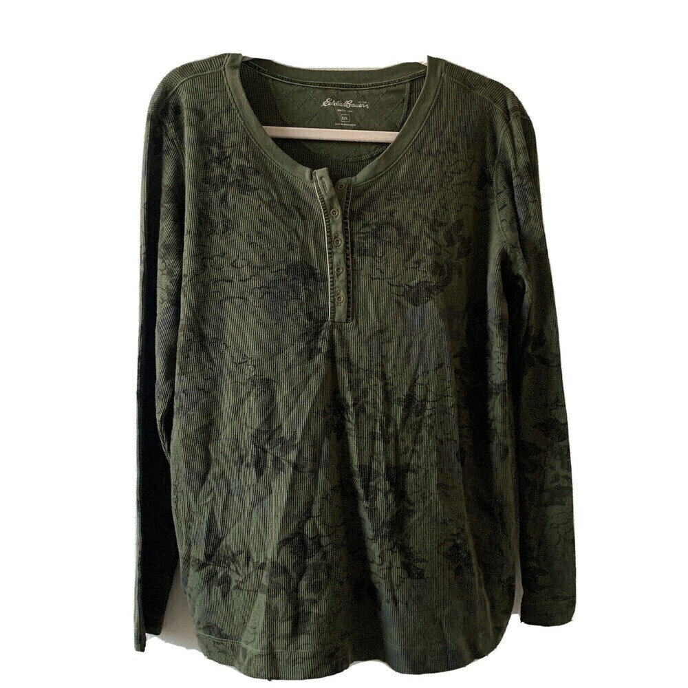 Eddie Bauer Womens Plus Size XXL Green Multicolor Print Textured Blouse